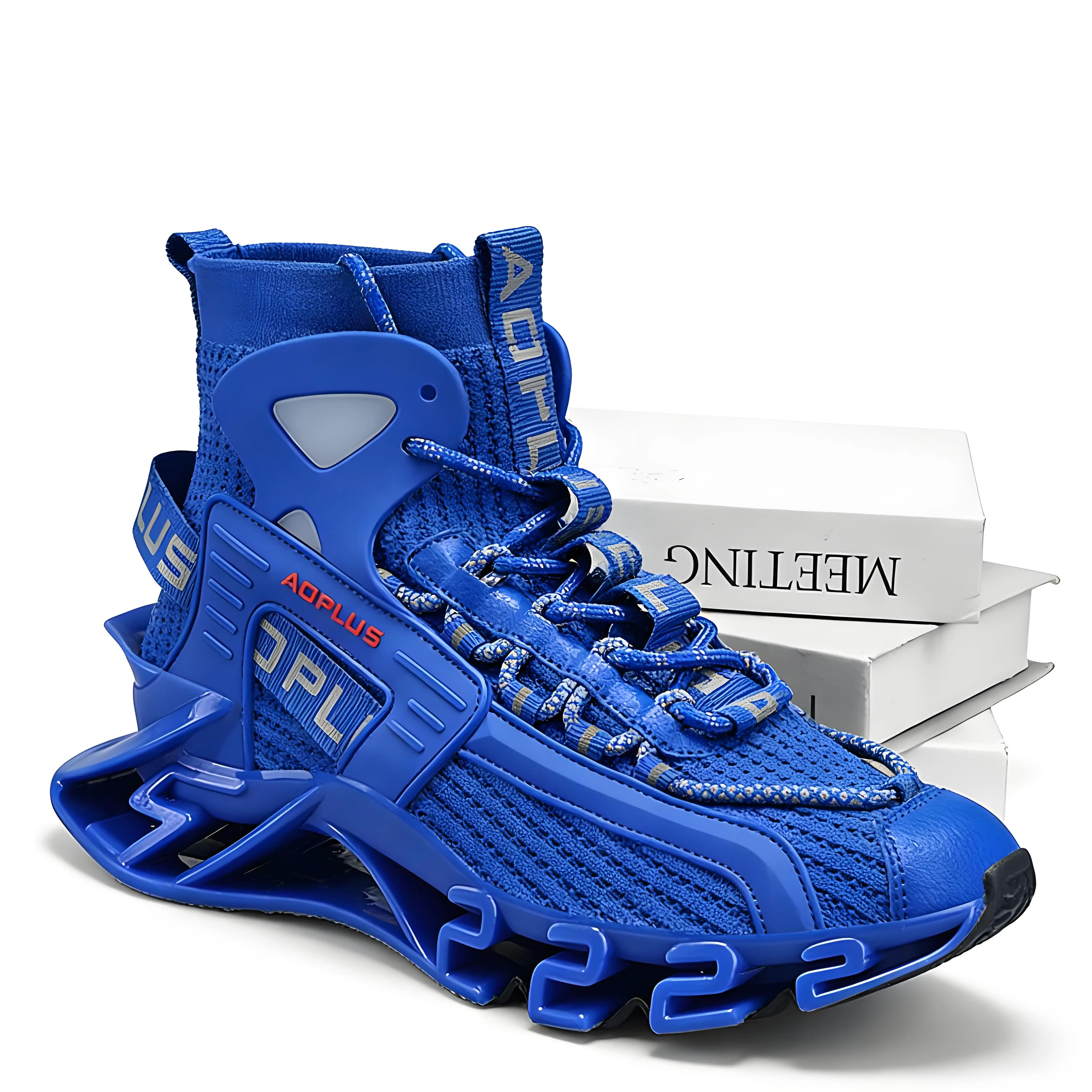 Men's High-Top All Season Casual Athletic Sneakers Trainers - 1 Pair Mecha-Inspired Silhouette, Blade Shock-Absorbing Tech, Breathable Knit Sock Upper, Laces, Fashion Sporty Sneakers for Gym Training, Street Style