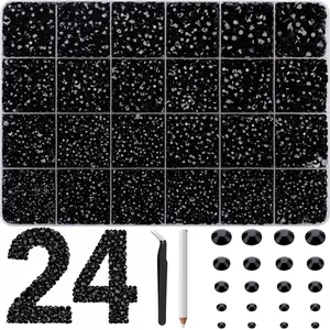 24 Boxes with 30000 PCS  Black Color Jelly Rhinestones Synthetic Beads With Kit tools for Bedazzling, 3mm Multicolor Resin Flatback beads for Art, Crafting Book ShoesNail Art