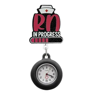 Best-selling nurse RN retractable pocket watch, acrylic glitter easy-pull buckle, NURSE medical badge anti-loss pocket watch
