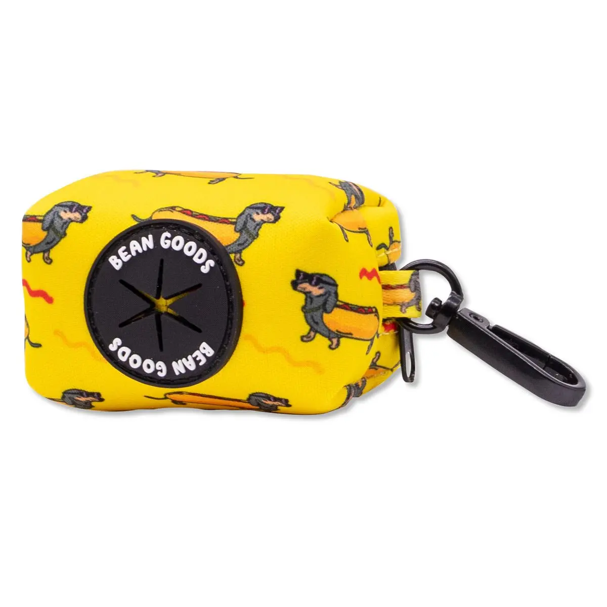 Bean Goods Poop Bag Pouch with Keyring Attachment & Zipper Pouch - Hot Dog Dachshund