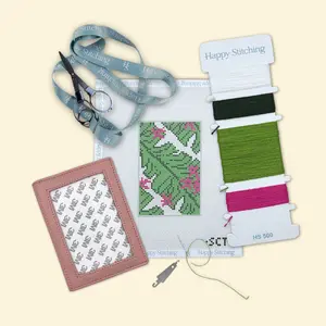 Happy Stitching - Passport to Paradise Needlepoint Passport Case Kit - DIY Needlepoint Self Finish Craft Kit - Summer Craft Kit For Women