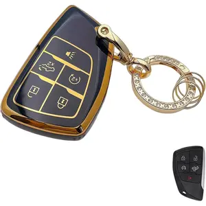for Chevy GMC Key Fob Cover with Keychain Black Soft TPU Protection Case for Chevy Silverado 1500 GMC Sierra 1500, Silverado Sierra 2500HD 3500HD Smart Remote Key (For Chevy/Gmc F)