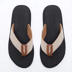 Absolute King Men's Woven Flip Flops - Casual Footwear with Breathable Linen Strap, Dry Design for Summer Beach Use