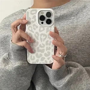 White Leopard Print Phone Case for iPhone 16 Pro Max17 /15/14 Plus/13/12/11 Protective Cover, Christmas Gift, New Year Gift, Easter Gift, Halloween Gift, for Family and Friends