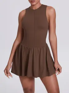 Women's Solid Color Nylon Tennis Skirt, High Waist Slim Fit Design, Stretchy Fabric for Comfortable Wear, Perfect for Sports & Casual