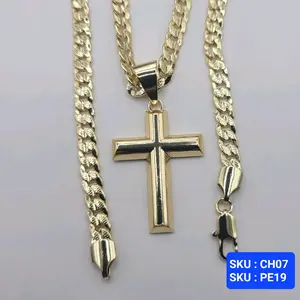 Cross with cuban link diamond style Chain 24 Inches 6 Millimeters Laminated Gold Jewelry for Men and Women