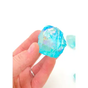 New Moon Beginnings Raw Aqua Aura Quartz Crystal - Blue, Round, Natural Color