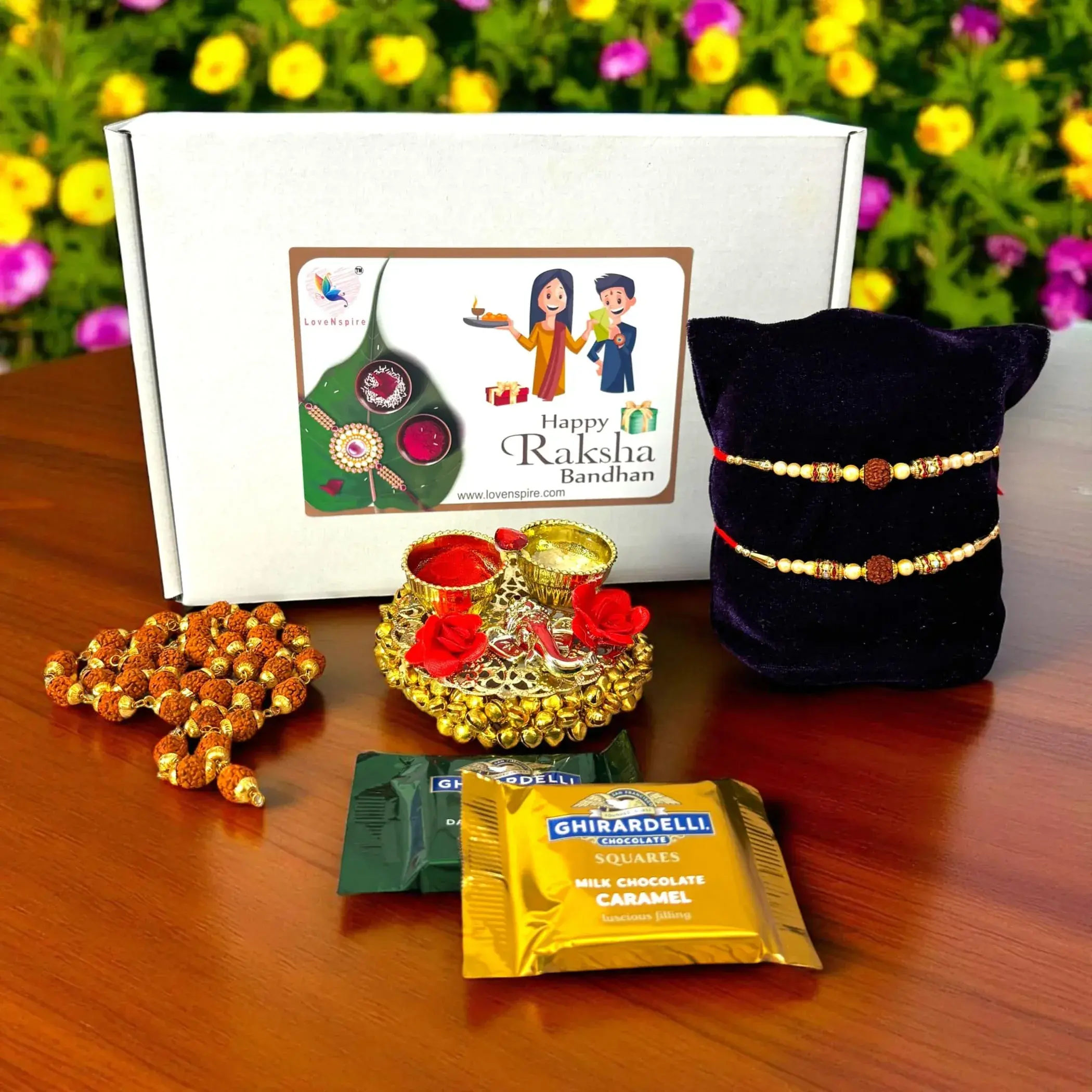 LoveNspire Elegant Peacock-Cotton-Flower Rakhi Gift Hamper Set, Luxurious Rakhi & Pooja Plate, Sacred Festive Gift for Bhai & Bhabhi (Raksha Bandhan Celebration)