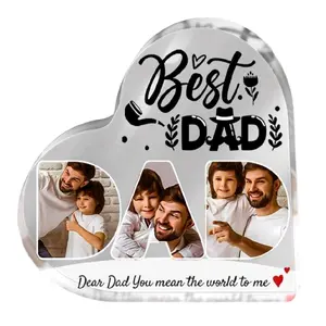 Personalized Acrylic Heart Plaque Sign Decor, 6x5x2in Custom Photo & Message Keepsake - Custom Father's Day Gift for Dad with "Best Dad You Mean the World to Me" Inscription