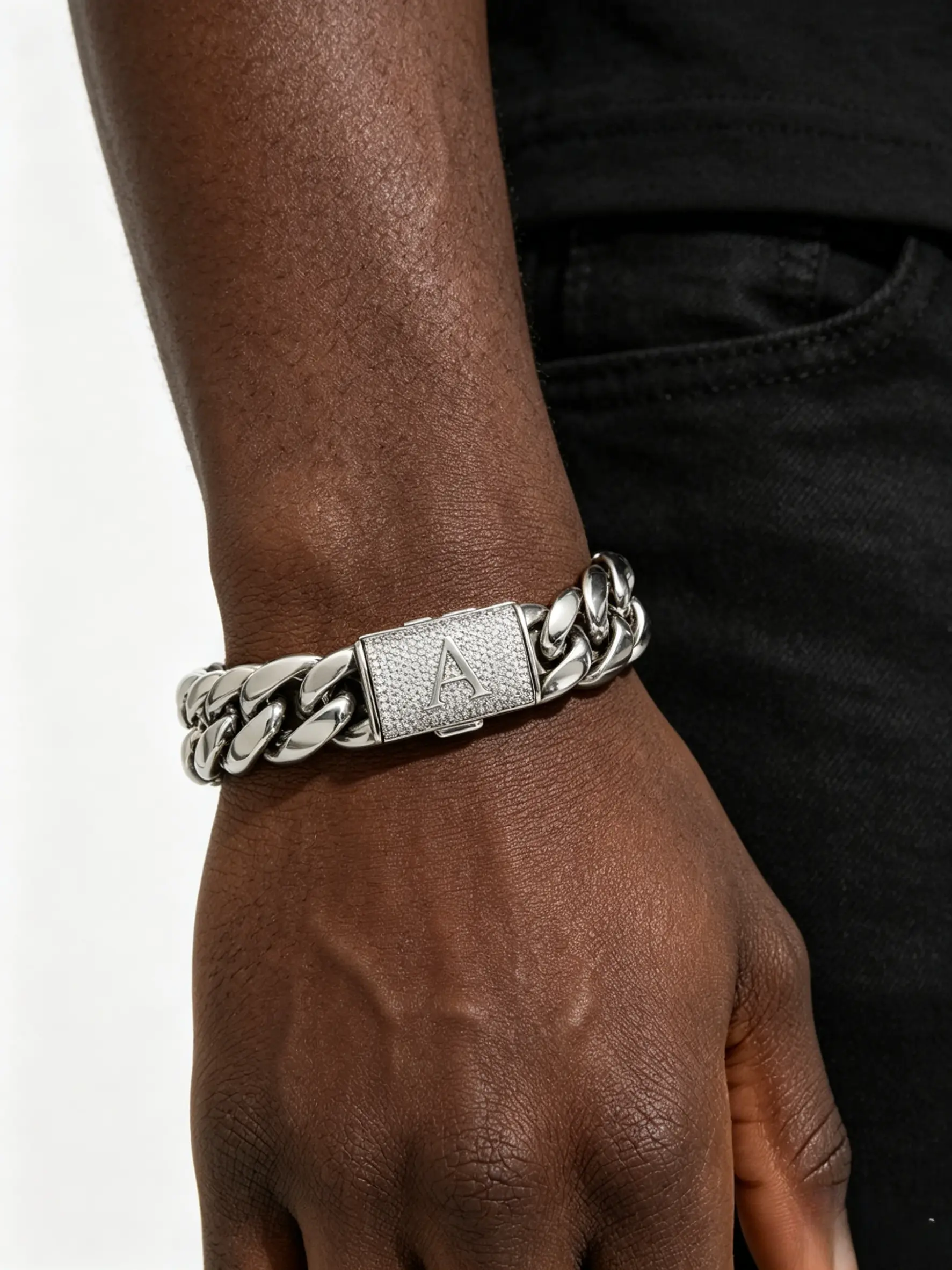 Loveden 14mm Silver Stainless Steel Cuban Link Bracelet for Men,  A–Z Initial Letter Clasp, Gothic Punk Hip Hop Style, Personalized Modern Gift for Him summerwins Father's Day Gift