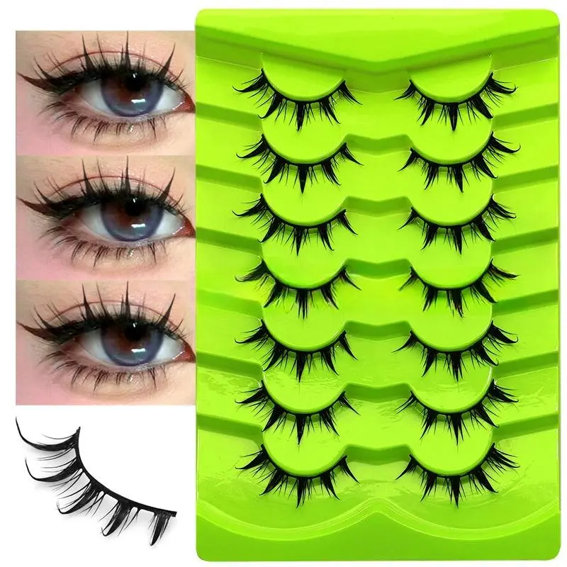 7 Pairs Comic Eye False Eyelashes, Pure Desire Little Devil Eye Lashes, Cos Enlarged Double Eye False Eyelashes, Patch Form, Synthetic, Realistic, Makeup, Cosmetic, Manga Anime Lashes
