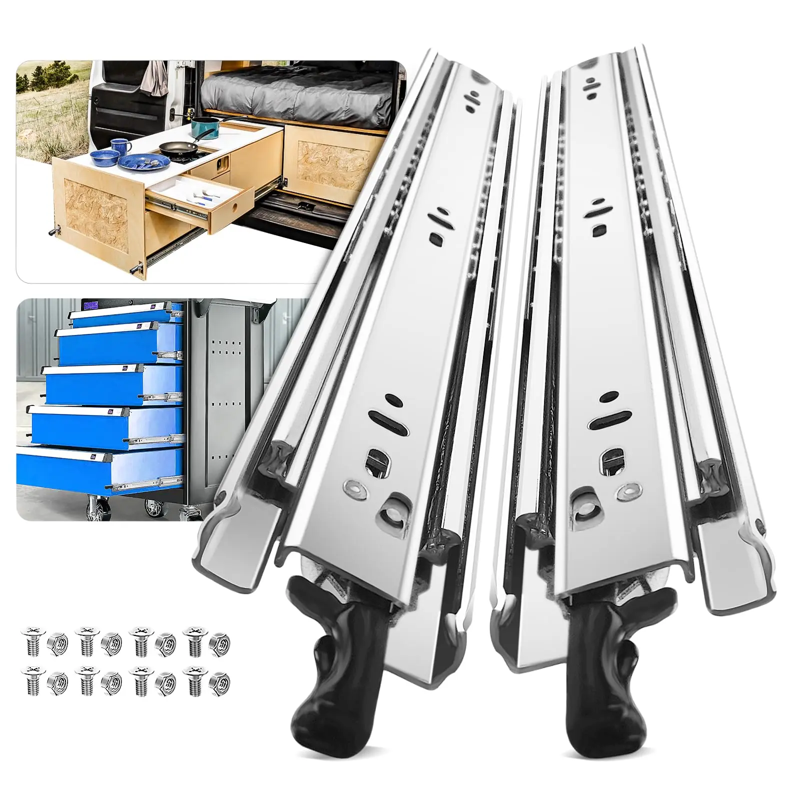 ToBeGreat 1 Pair Heavy Duty Drawer Slides with Lock 12 Inch 150 lb Load Capacity Side Mount Full Extension Ball Bearing Replacement Cabinet Locking Rail Tool Box Runner