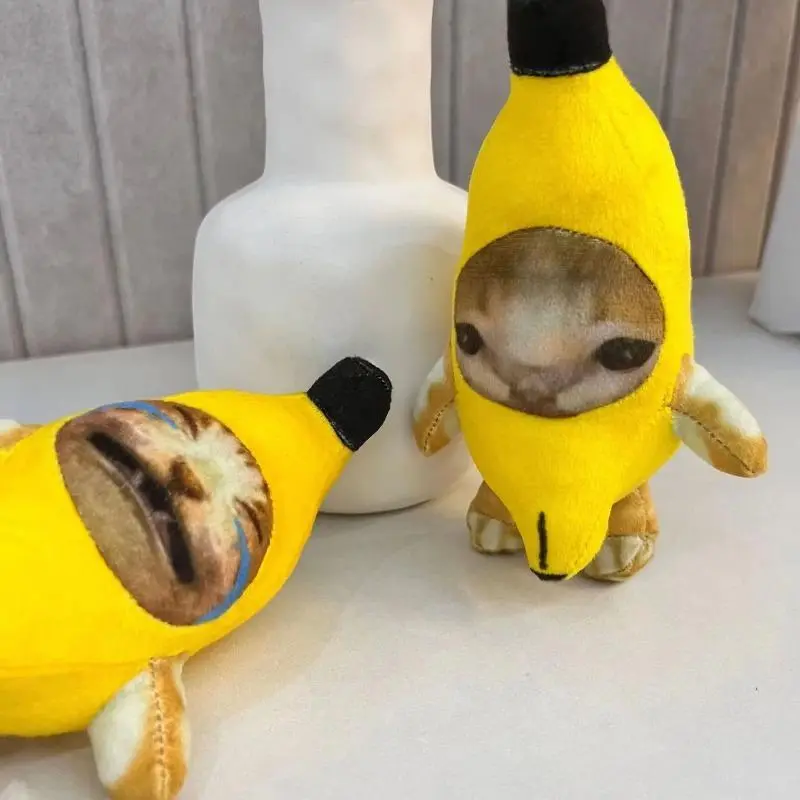 Unisex Funny Food Banana Cat Voice Keychain - Small Cute Cartoon Stuffed Toy Pendant, Kids' Favorites Playful Accessory for Doll Bags