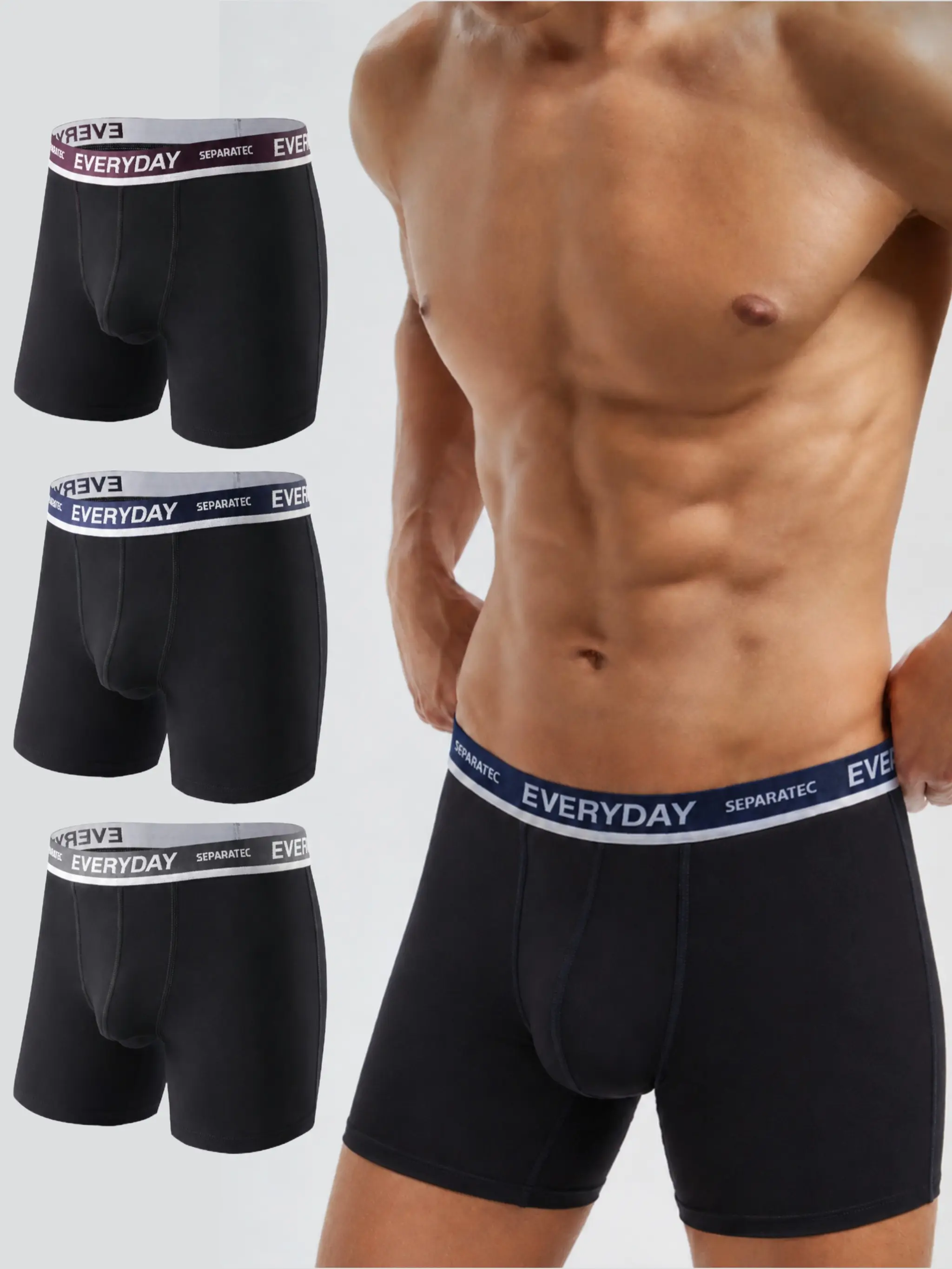 Separatec Men's Dual Pouch Boxer Briefs, Soft Plain Cotton Spandex Underwear, Breathable & Anti-Chafe, 6.5"/2.5" Long Leg for Activewear, 3/7 Pack, Menswear, Sportswear, Fabric, Elastic, Natural, Basic, Simple