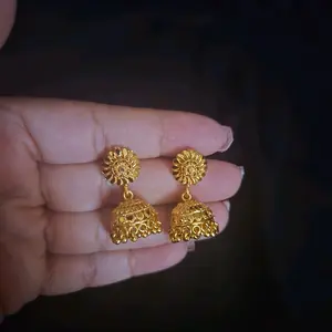 Pinjada Gold Plated Jhumkas for Women Elegant Floral Design Dangle Earrings Perfect for Special Occasions