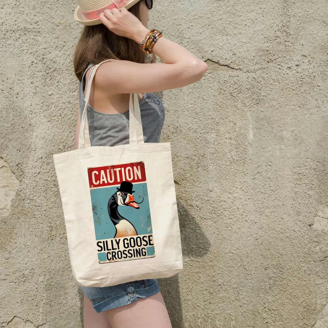 Silly Goose Crossing Tote Bag, Silly Goose Tote Bag, Funny Book Bag, Reusable Eco Travel Bag, Silly Goose Gift, Best Friend Gift, Tote Bag