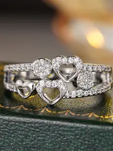 1 PC Luxury Cubic Zirconia Heart Design Ring For Women For Wedding Engagement Anniversary Party Jewelry Valentine's Day Gift