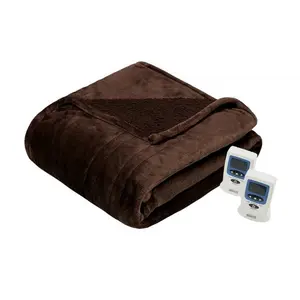 Beautyrest BR54-0388 Heated Microlight to Berber Blanket, Chocolate - King