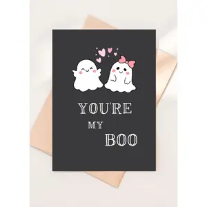 Valentine Day Gift  I Love You Funny Anniversary, Valentine's Day, Birthday Card For Boyfriend Husband Fiance Wife Girlfriend | Romantic Cute Ghost Card For Him Her | You're My Boo