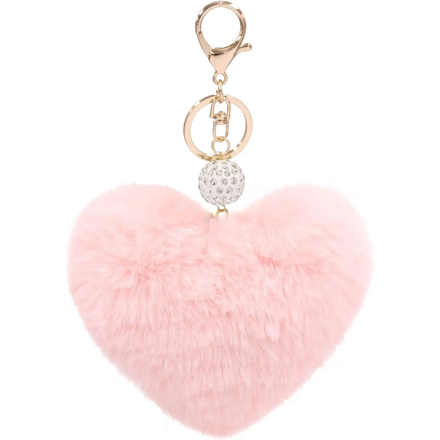 Women'S Heart Faux Fur Pom Pom Key Chains Bag Accessory Puffball Keyring Backpack Charms for Girls FEBD