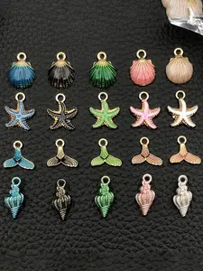 20pcs Mixed Enamel Starfish Shell Charms, Ocean Alloy Cute Pendants for Bracelets, Necklaces, Earrings, Beach Style Jewelry Decorations, DIY Pendants