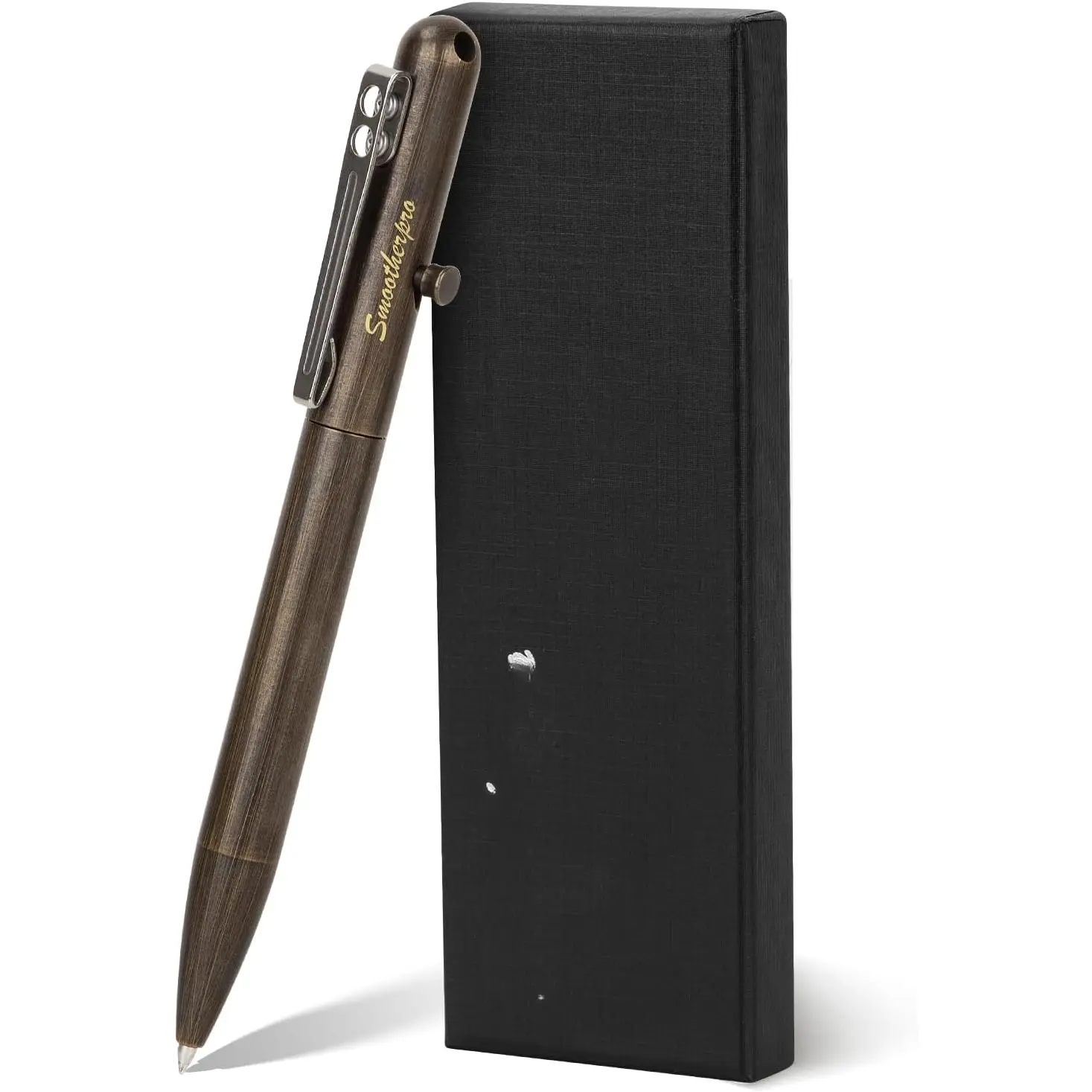 Solid Brass Bolt Action Writing Pen, Smooth Writing Pen with Parker-Compatible Refill, Stainless Steel Pocket Clip, Retro Black Business Collection for Tremor & Parkinson Users (SP02B)