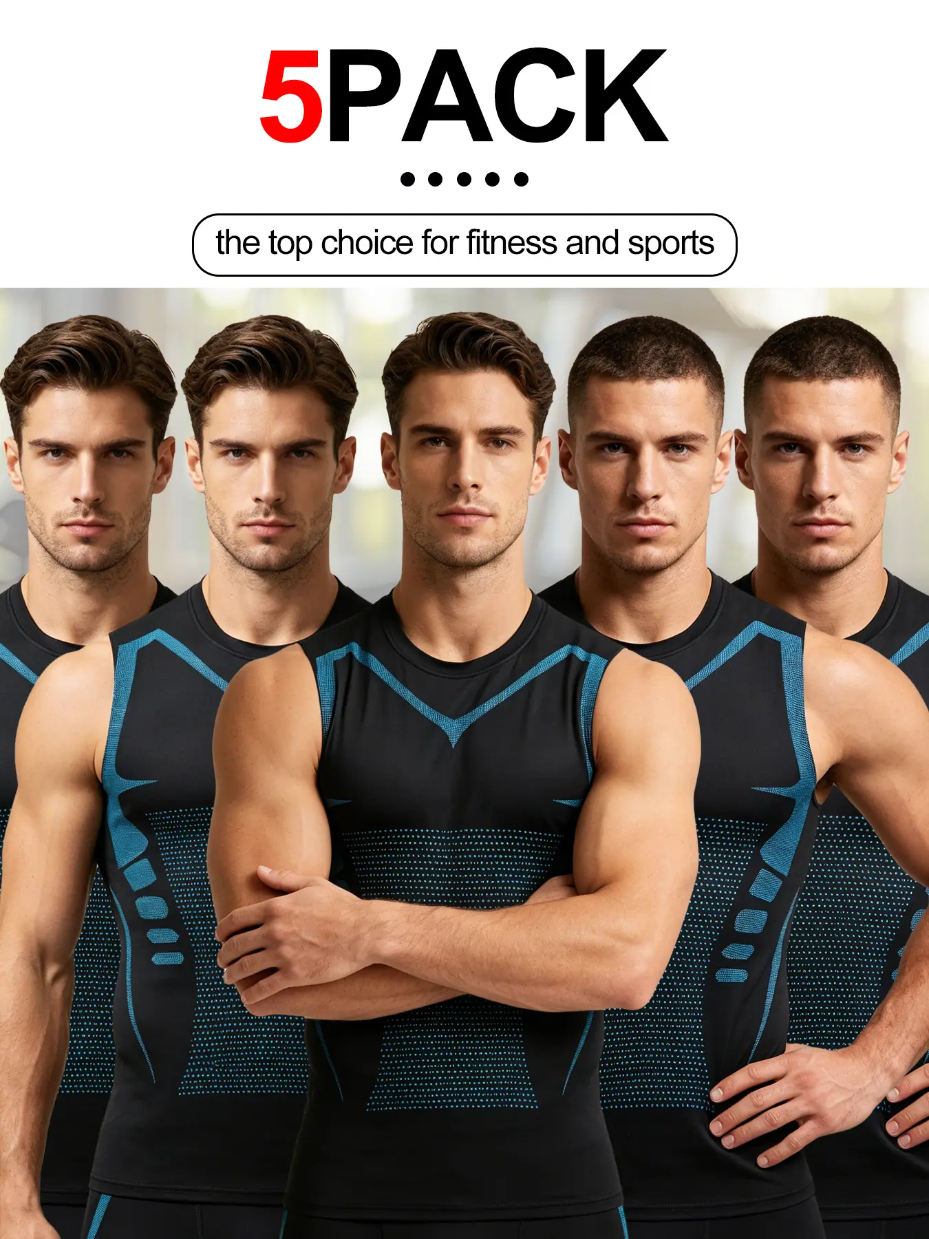 Men's Compression Sleeveless Tank Top 5 Pack, Quick Dry Breathable Athletic Workout Shirts, High Stretch Undershirt for Gym Running Training Sports Fitness Base Layer