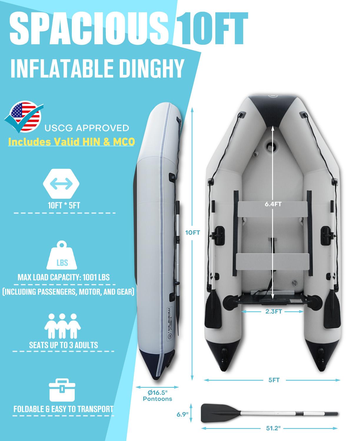 10' x 5' HEYMARINA Inflatable Boat Dinghy, Heavy Duty Blow Up Raft for Fishing, Family Adventure, Lakes, Rivers & Coastal Water