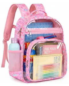 Large Capacity Clear PVC Backpack with Rainbow Dinosaur Print, Lightweight Schoolbag Bookbag with Multi Pockets for Boys and Girls, Casual Travel Backpack for Vacation, Daily Use and Outdoor
