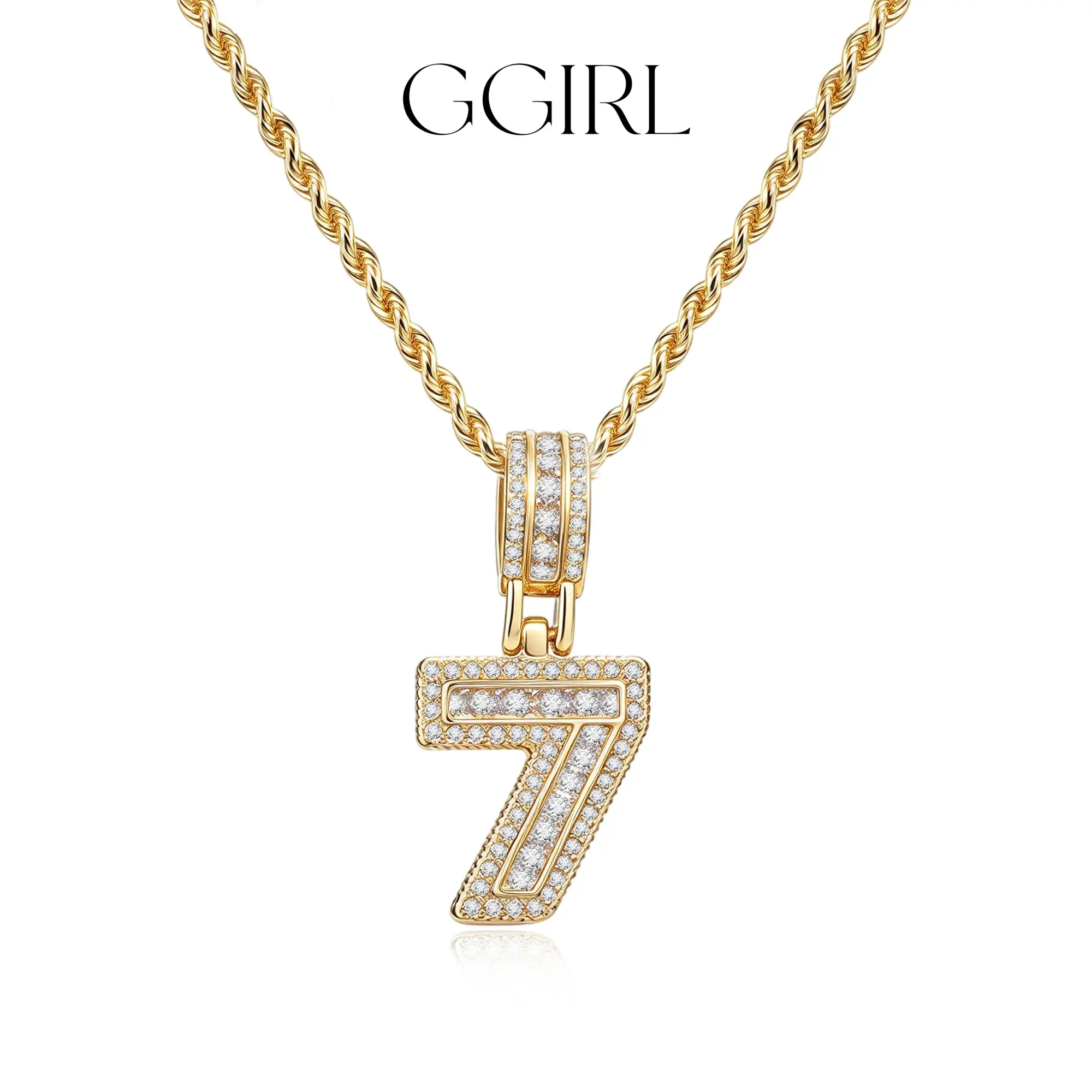GGIRL Number Pendant Brass 18K Gold Plated 0~9 Cubic Zirconia lucky Number Necklace for Men and Women - Number 0-9 Pendant 23.6 inch Chain Gift for Holiday Haul Christmas Birthdays Anniversaries
