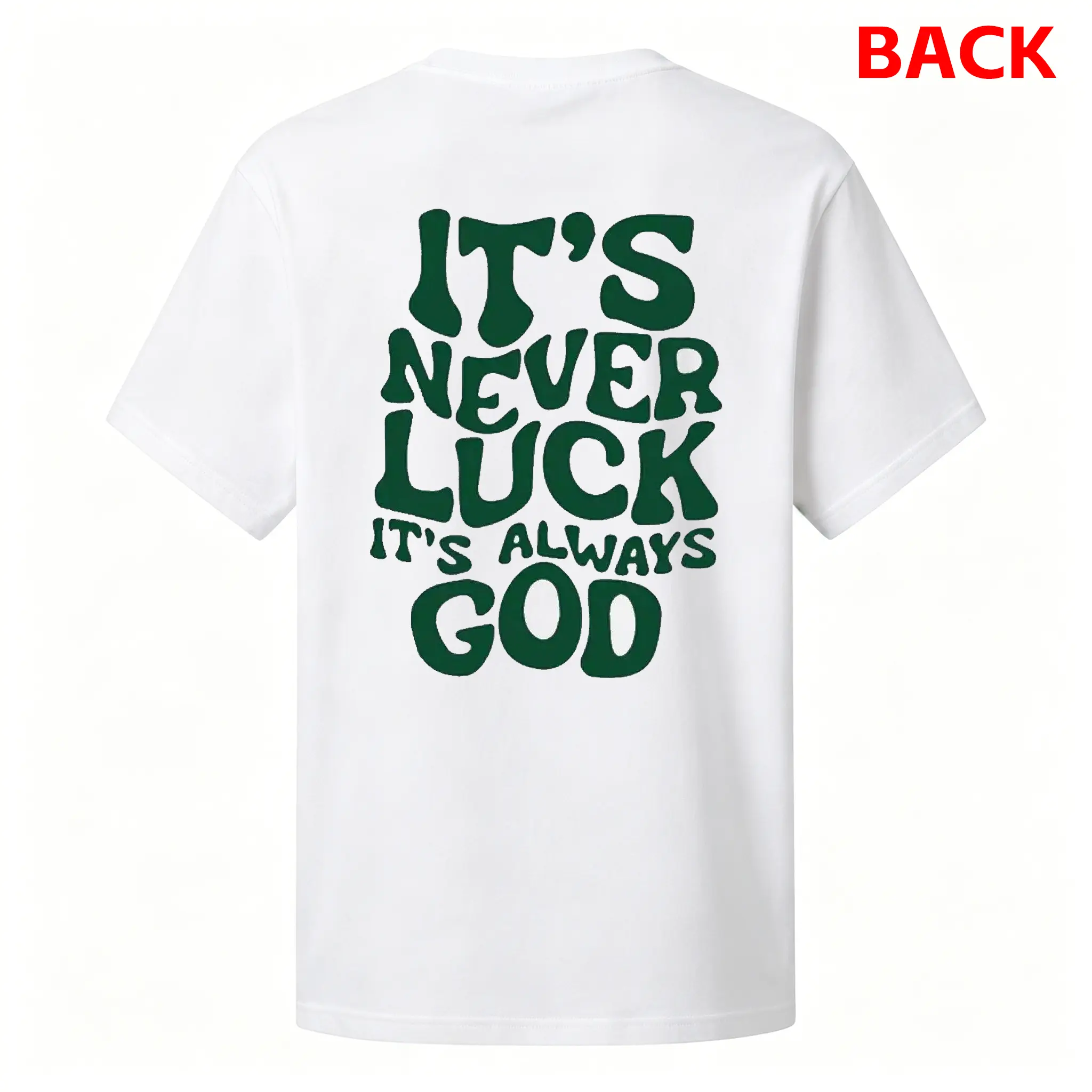 mens its never luck printed cotton t shirt casual short sleeves crew neck   machine washable suitable for daily   gifts adult teen regular fit regular size large extra large white -1