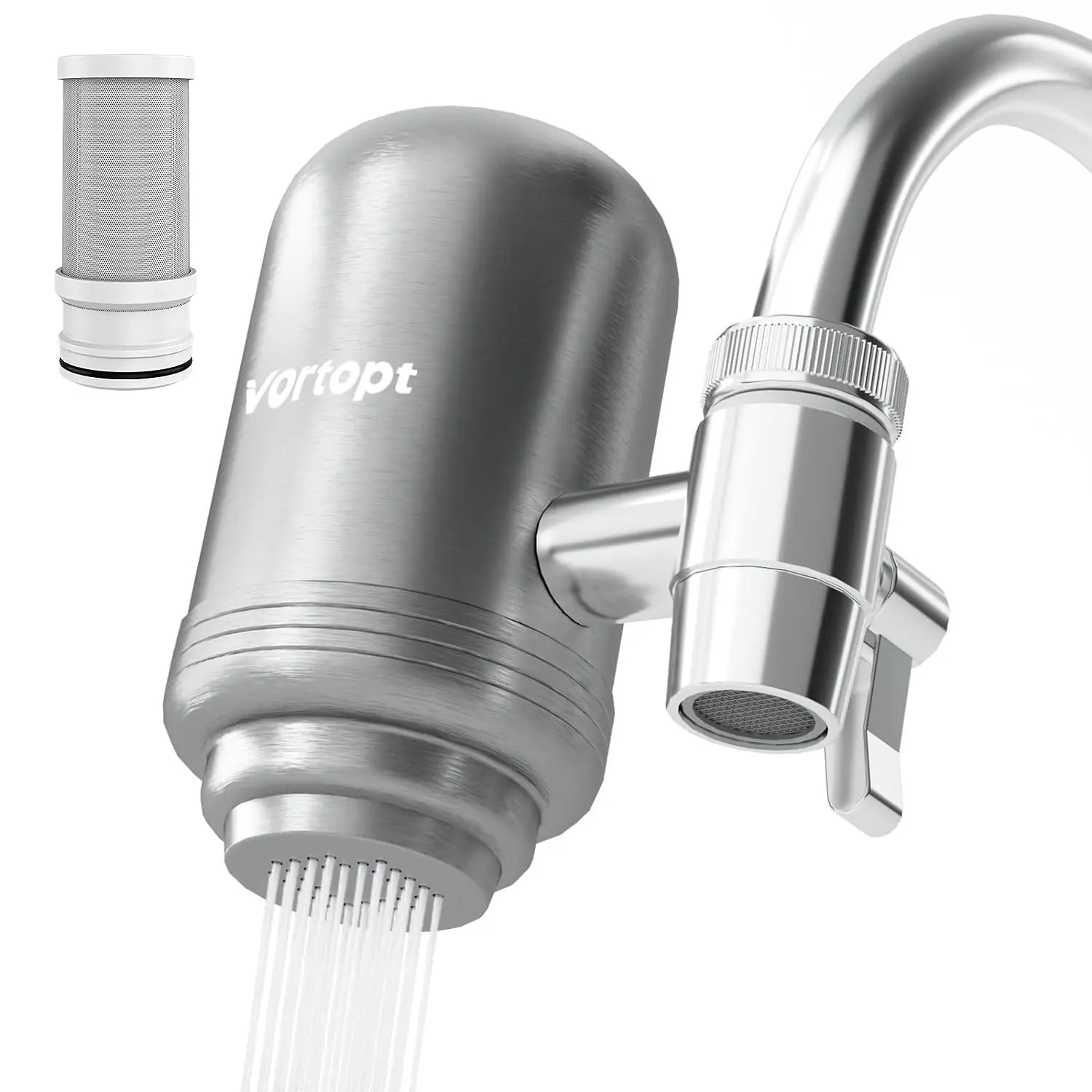Stainless steel tap water purifier for sinks - Faucet water purifier - Kitchen, odour reduction, bathtub water purification system installed on the tap
