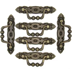 6 PCs Vintage Antique Brass Bail Pull - Drop Pull Handle for Drawer Cabinet Dresser Cupboard, Length 4.1" (10.5 cm) and Height 1.5" (3.8 cm)