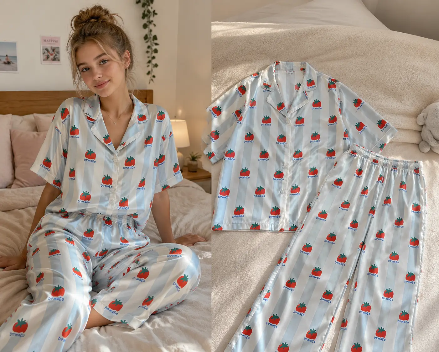 Stray Inspired Pajama Set, Satin Gloss Fabric, High Quality Oversized Nightwear, Kpop