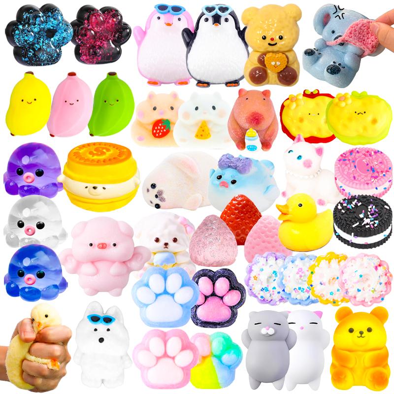 Squishy Squeeze Toys Cute Cat Paw and Animal Themed Fidget Collection Fake Food Stress Relief Toys Perfect Gift for Birthday Christmas Halloween