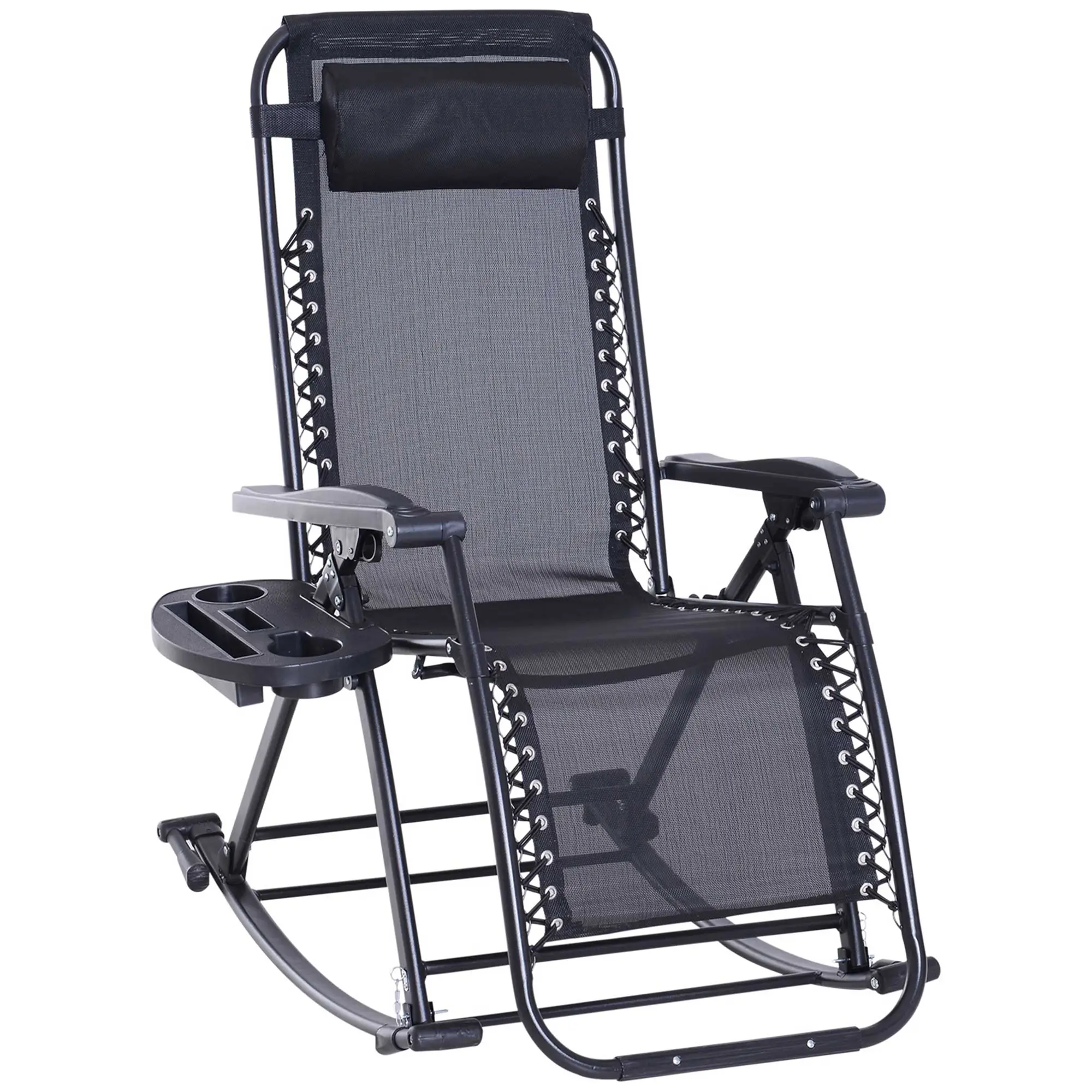 Zero Gravity Reclining Rocker – Recline, Lay Down, Sit or Rock. Bungee Suspension with Cool Breathable Fabric & Pillow. Combo Design for Ultimate Comfort. Black
