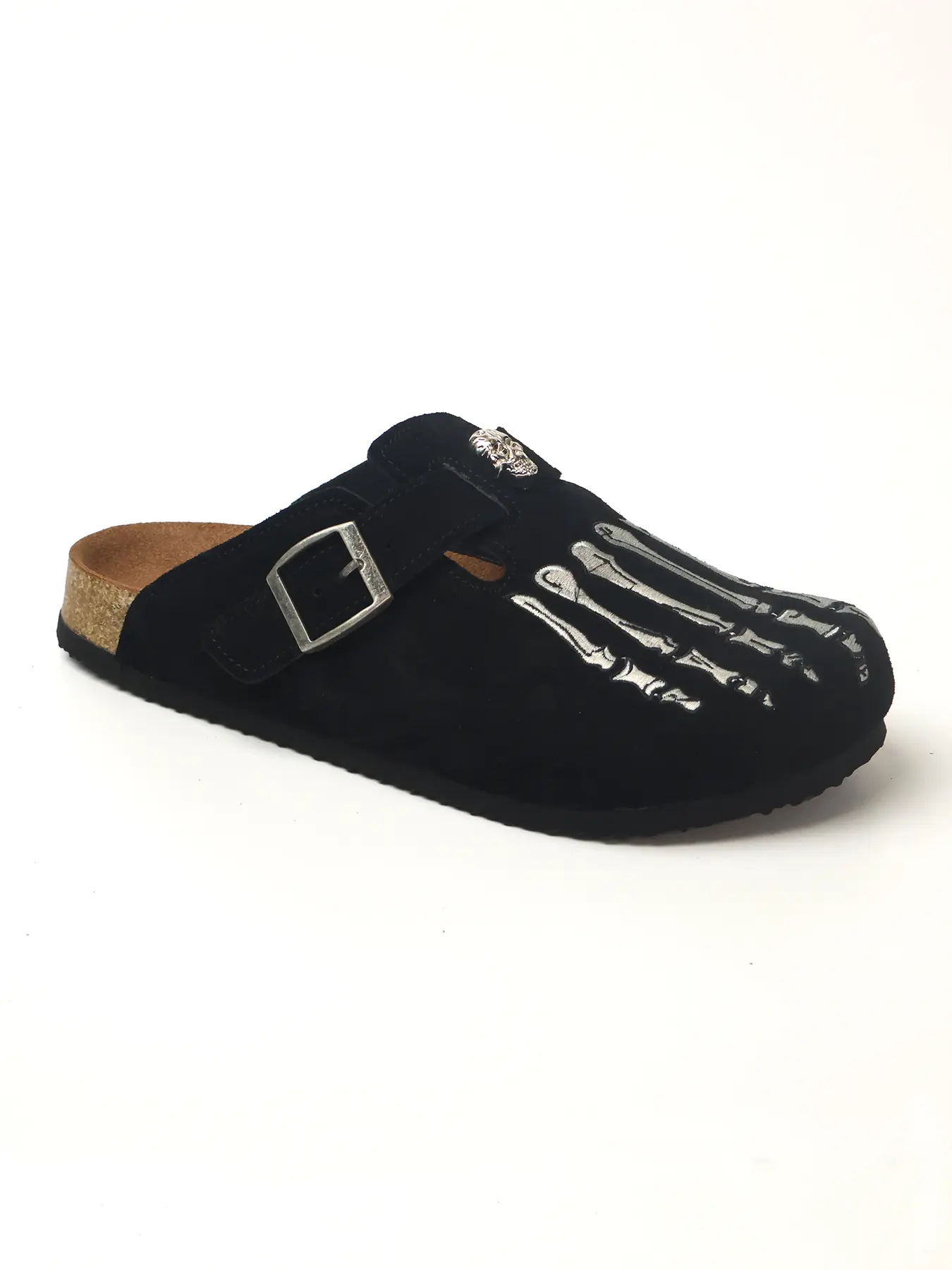 Men's Clogs muller shoes Halloween Bone Sandals Half Slipper, Cowhide Leather Upper, Rubber Sole, Casual Style, Round Toe, Slip-on All Seasons Footwear