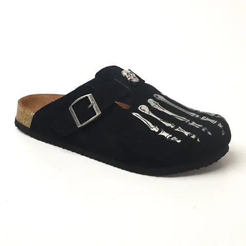 Men's Clogs muller shoes Halloween Bone Sandals Half Slipper, Clogs Slippers, Slip on Mules, Vintage Clogs, Cowhide Leather Upper, Rubber Sole, Casual Style, Round Toe, Slip-on All Seasons Footwear