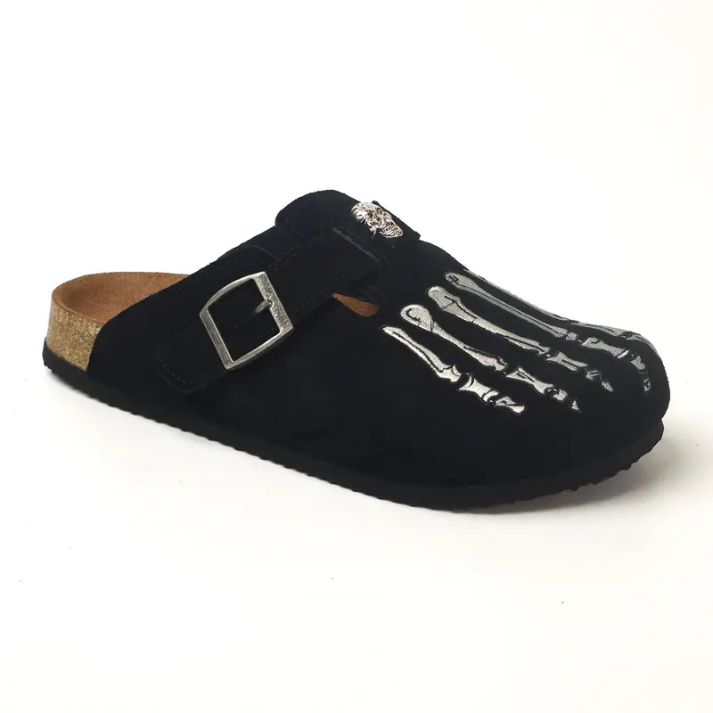 Men's Clogs muller shoes Halloween Bone Sandals Half Slipper, Clogs Slippers, Slip on Mules, Vintage Clogs, Cowhide Leather Upper, Rubber Sole, Casual Style, Round Toe, Slip-on All Seasons Footwear