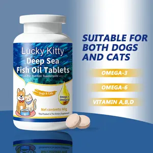 Lucky Kitty Pet Deep Sea Fish Oil Capsules for Cats & Dogs Omega-3 6 Vitamin A B D Prevent Shedding Improve Coat Health Strengthen Bones Immunity