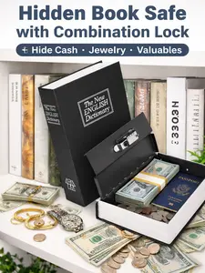 Hidden Book Safe with Combination Lock – Secret Diversion Storage Box for Cash, Jewelry & Valuables, Realistic Dictionary Design, Large Black 9.5”