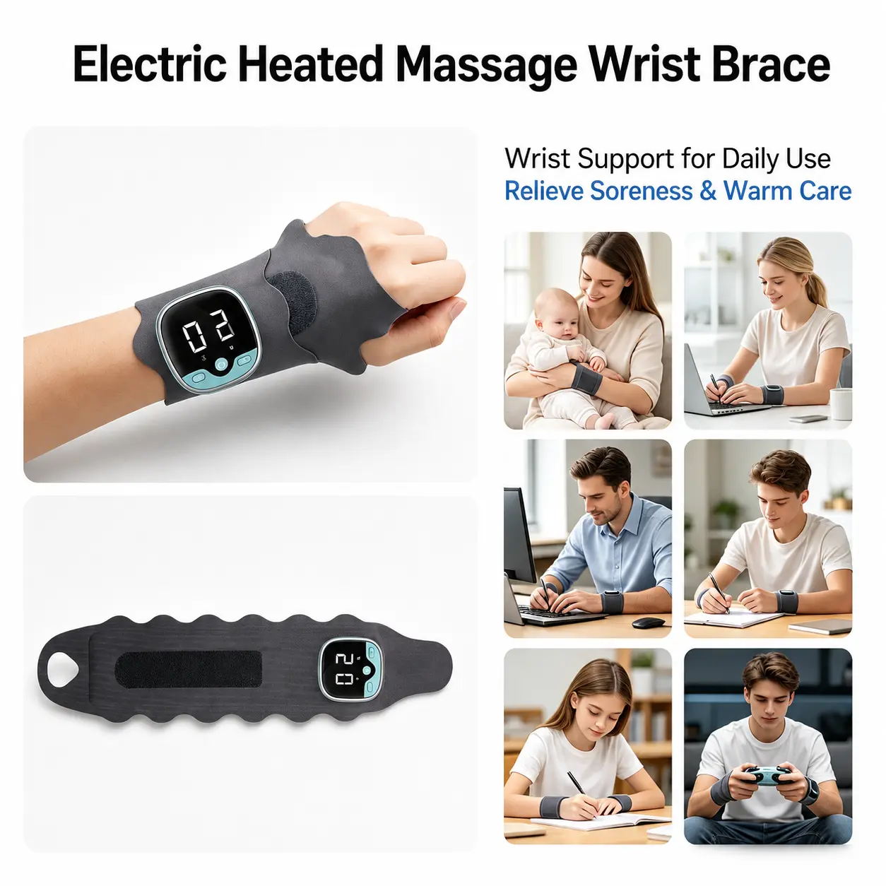 Heated Hand Massager for Wrist Pain Relief, Cordless Rechargeable Massage Wrap with 5 Vibration Modes, Portable Hand Therapy for Arthritis Home Office Use adjustable strength