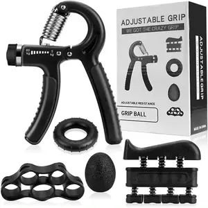 Hand Grip Strengthener Exercise Kit with 5 Pieces, Hand Exerciser for Men Women, Power Hand Grip Trainer, Finger Stretcher, Grip Ring, Stress Relief Ball, for Grip Strength Training