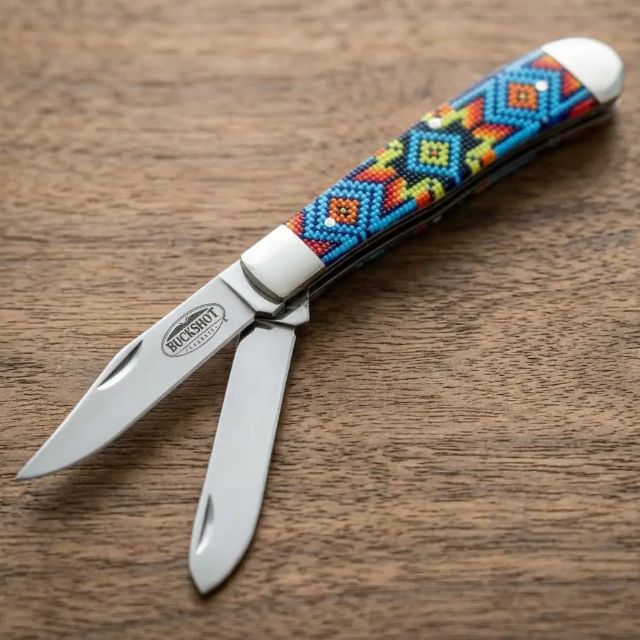 Fancy Blue Traditional EDC 440 Stainless Steel 2-Blade Trapper Slip-Joint Folding Pocket Knife, Multi-Tool for Outdoor Survival, Camping, Father's Day Gift
