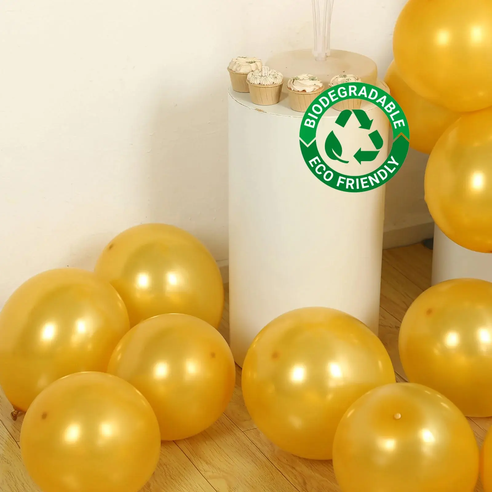 50-Pack 12" Thick Eco-Friendly Gold Biodegradable Latex Helium Balloons, Extra Strong Party Balloons for Ceiling Decorations, Hanging Decor, Corporate Events