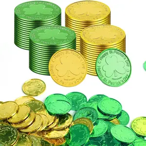 100PCS St. Patrick's Day shamrock lucky coin  Transparent plastic material  Shamrock-shaped coin  Green and gold versions  Wallet-style decorative charm  Blessing coin  For St. Patrick's Day decoration