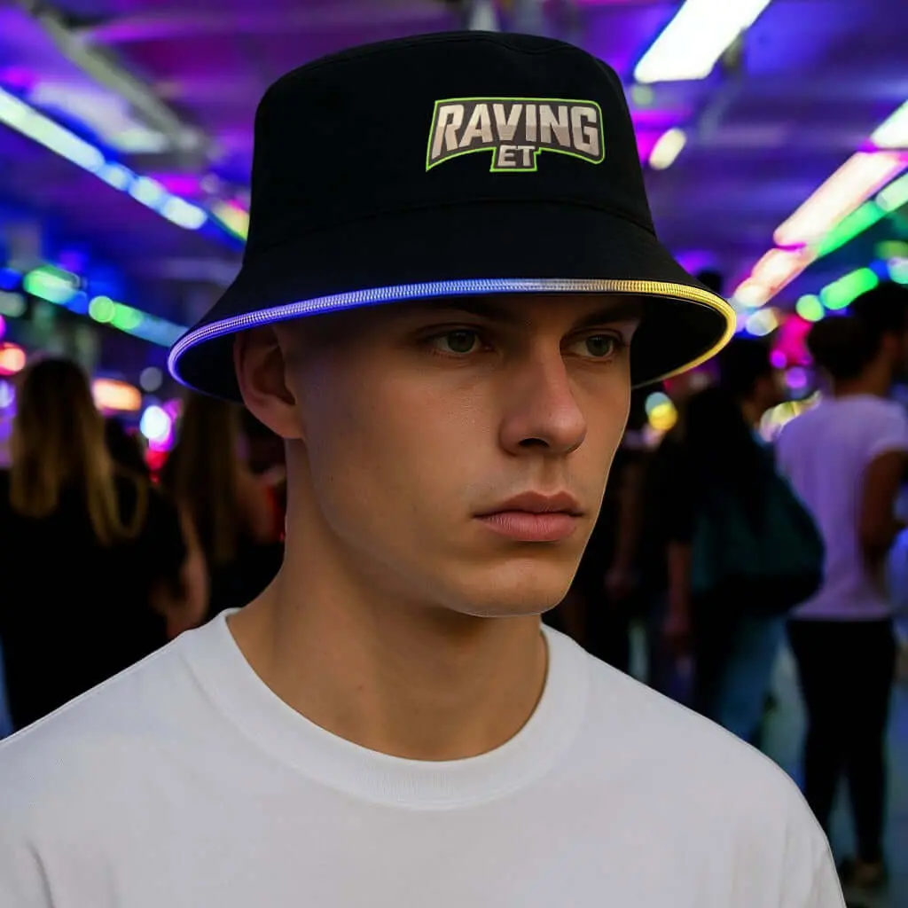 LED Rave Bucket Hat - Light-Up Fashion Accessory for Night Events