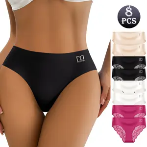 QUASTI 8-Piece Elegant Lace Mid-Waist Breathable Women's Panties - Super Comfortable, Smooth, Seamless, Lightweight, Soft, Silky, Sexy and Elegant Style Underpants - Confident Womenswear - Sizes S-XXL