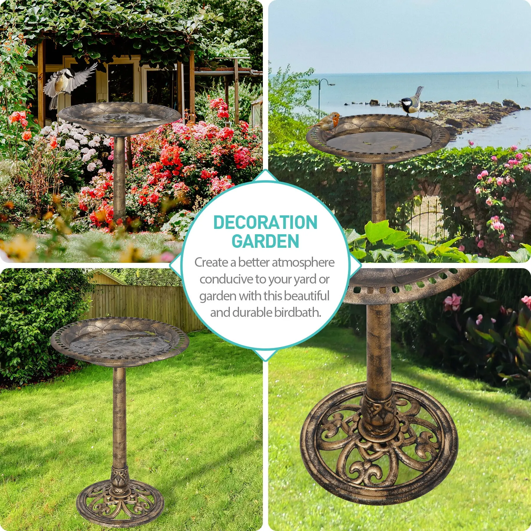 Vintage Bronze Bird Bath - Outdoor Garden Décor, Bird Supplies