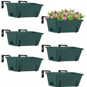 6-Pack Adjustable Metal Hanging Bracket Deck Railing Flowerpot, Indoor and Outdoor Windowsill Flowerpot with Water Draining Tray, Suitable for Yard and Lawn-Green and Black